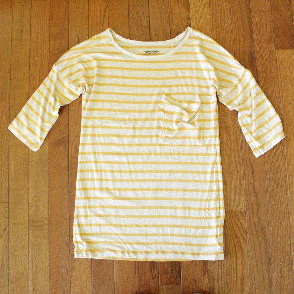 Buttercream Yellow Striped Shirt, 3/4 sleeve - Picture 1 of 6